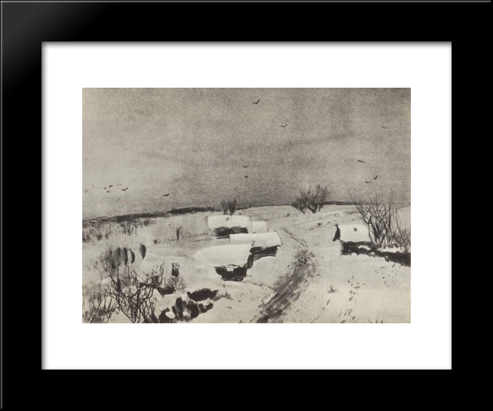 Small Village Under The Snow 20x24 Black Modern Wood Framed Art Print Poster by Levitan, Isaac