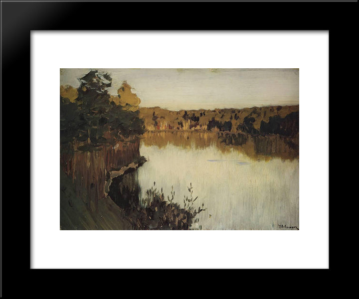 Sunset Over A Forest Lake. Study 20x24 Black Modern Wood Framed Art Print Poster by Levitan, Isaac