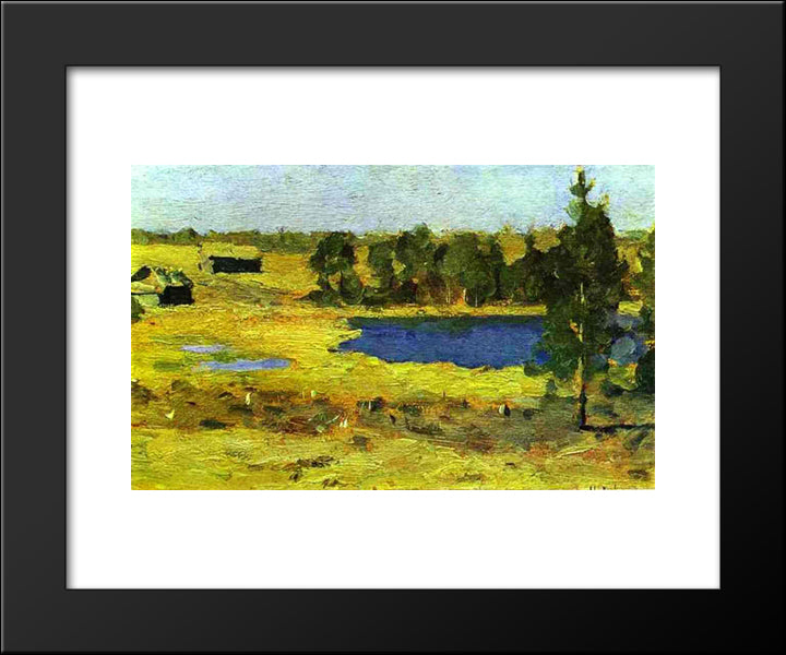 The Lake. Barns At The Edge Of Forest. 20x24 Black Modern Wood Framed Art Print Poster by Levitan, Isaac