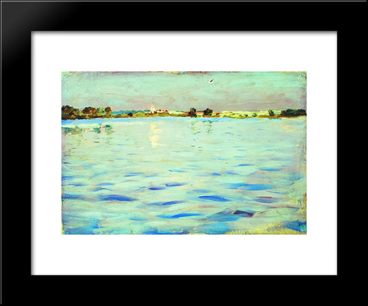 The Last Rays Of The Sun. A Lake. 20x24 Black Modern Wood Framed Art Print Poster by Levitan, Isaac