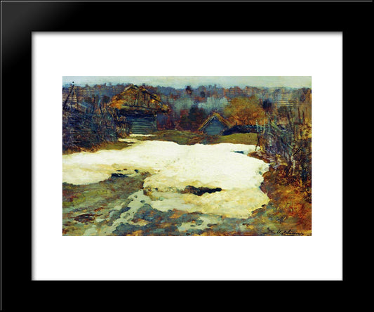 The Last Snow. Village Savvinskaya. 20x24 Black Modern Wood Framed Art Print Poster by Levitan, Isaac