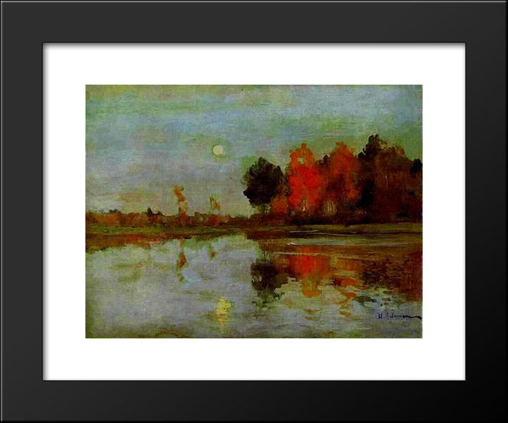 The Twilight. Moon. 20x24 Black Modern Wood Framed Art Print Poster by Levitan, Isaac