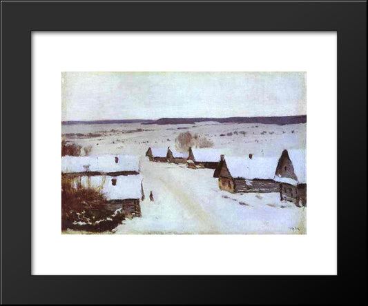 Village In Winter 20x24 Black Modern Wood Framed Art Print Poster by Levitan, Isaac