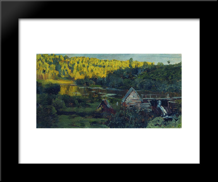 Watermill 20x24 Black Modern Wood Framed Art Print Poster by Levitan, Isaac