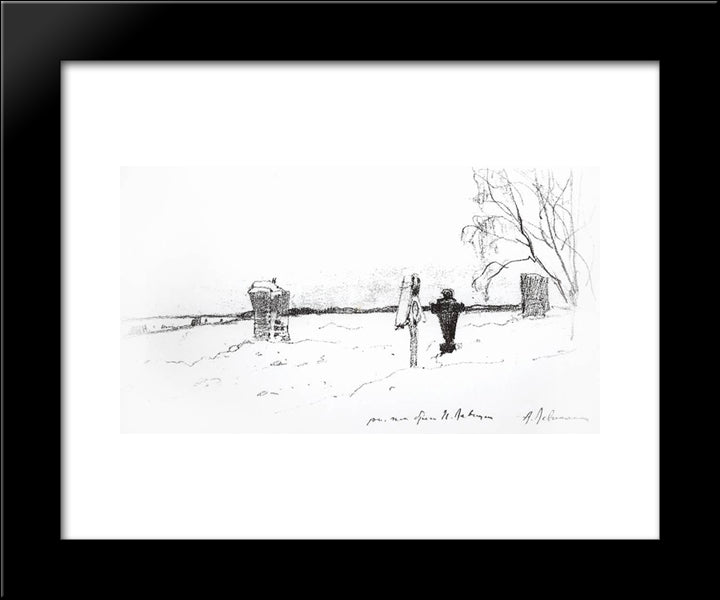 Winter Landscape. Cemetery. 20x24 Black Modern Wood Framed Art Print Poster by Levitan, Isaac