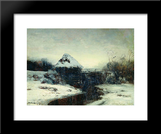 Winter Landscape With Mill 20x24 Black Modern Wood Framed Art Print Poster by Levitan, Isaac