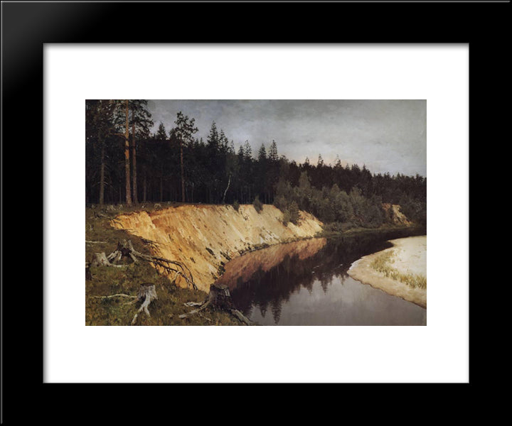 Wooded Riverbank. Twilight. 20x24 Black Modern Wood Framed Art Print Poster by Levitan, Isaac