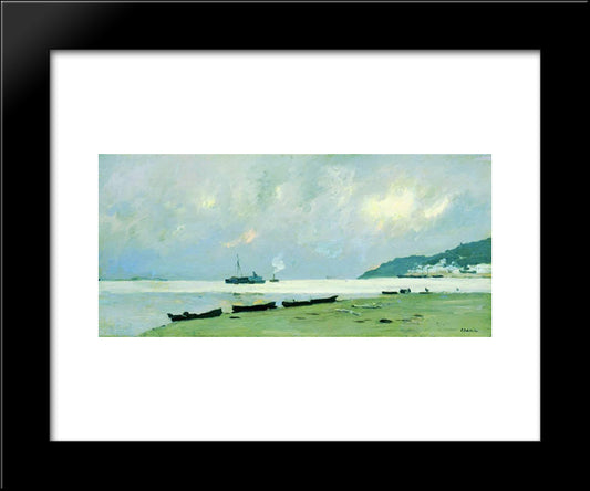 Yurievets. Gloomy Day On The Volga. 20x24 Black Modern Wood Framed Art Print Poster by Levitan, Isaac