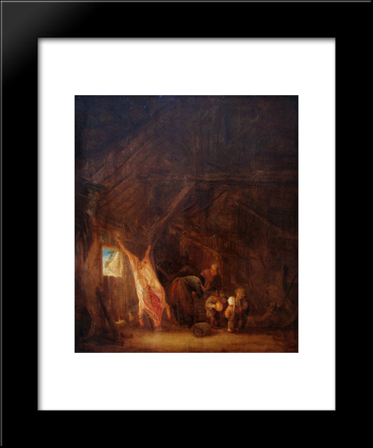 A Barn Interior With A Slaughtered Pig, Children Playing Beyond 20x24 Black Modern Wood Framed Art Print Poster by Ostade, Isaac van