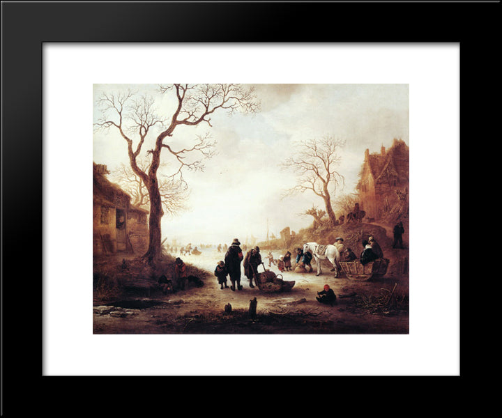 A Canal In Winter 20x24 Black Modern Wood Framed Art Print Poster by Ostade, Isaac van