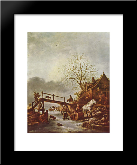 A Winter Scene 20x24 Black Modern Wood Framed Art Print Poster by Ostade, Isaac van