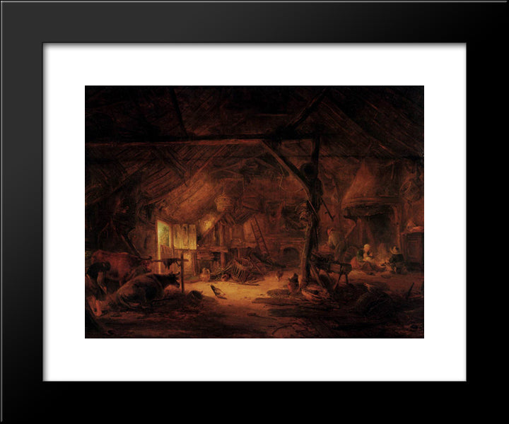 Barn Interior 20x24 Black Modern Wood Framed Art Print Poster by Ostade, Isaac van