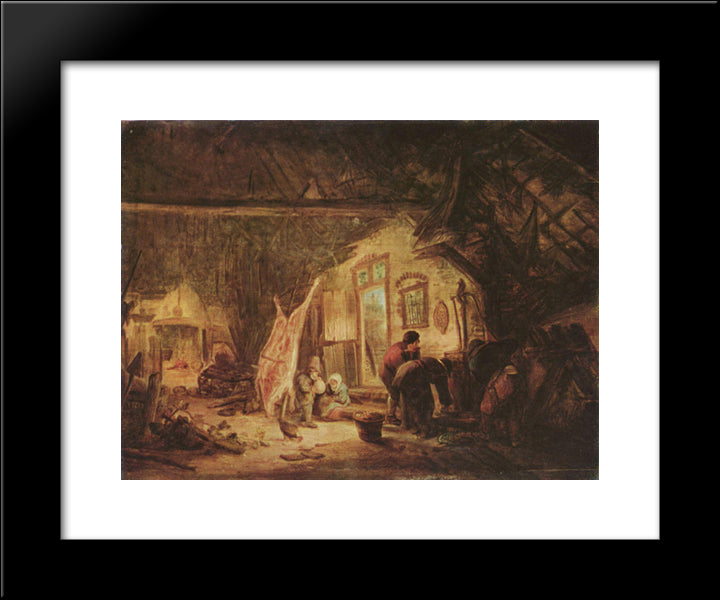 Cutting Pork Carcass 20x24 Black Modern Wood Framed Art Print Poster by Ostade, Isaac van