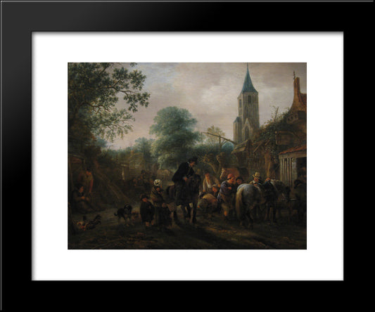 The Halt At The Inn 20x24 Black Modern Wood Framed Art Print Poster by Ostade, Isaac van