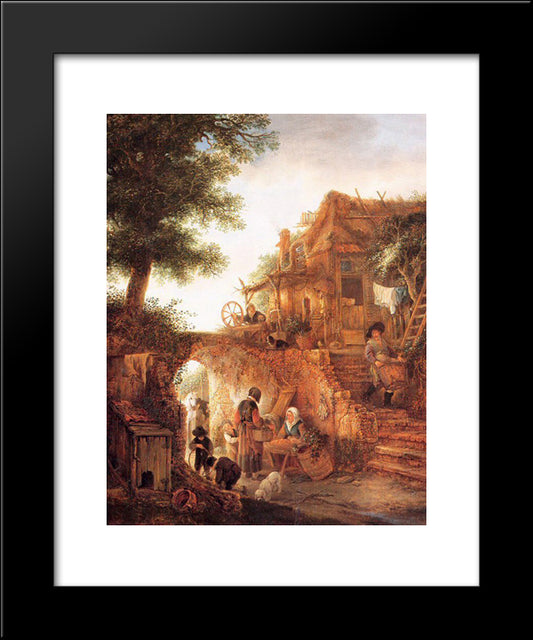 Woman Selling Fruit By A Cottage 20x24 Black Modern Wood Framed Art Print Poster by Ostade, Isaac van