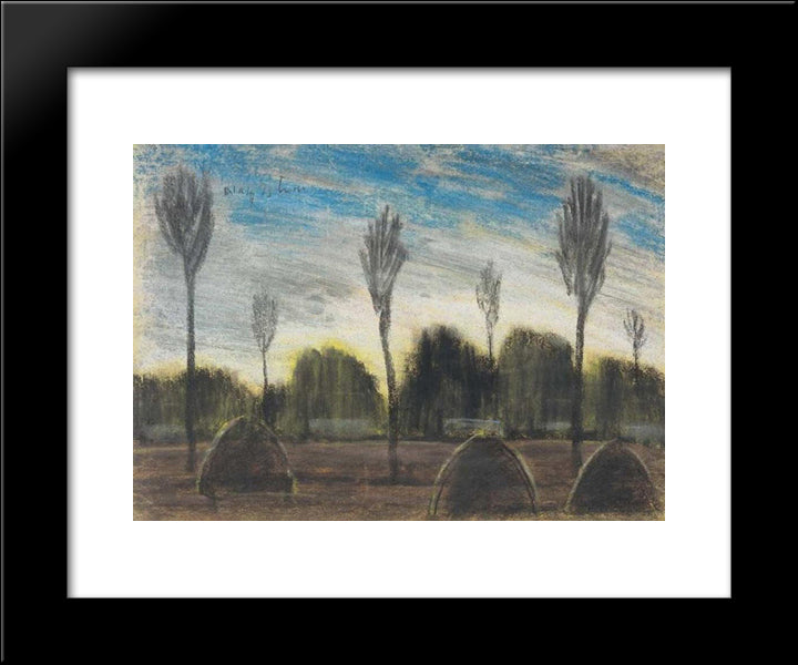 Landscape With Hayricks 20x24 Black Modern Wood Framed Art Print Poster by Nagy, Istvan