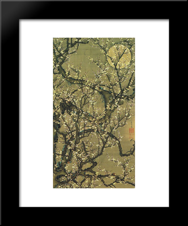 Baika Kougetuzu 20x24 Black Modern Wood Framed Art Print Poster by Jakuchu, Ito
