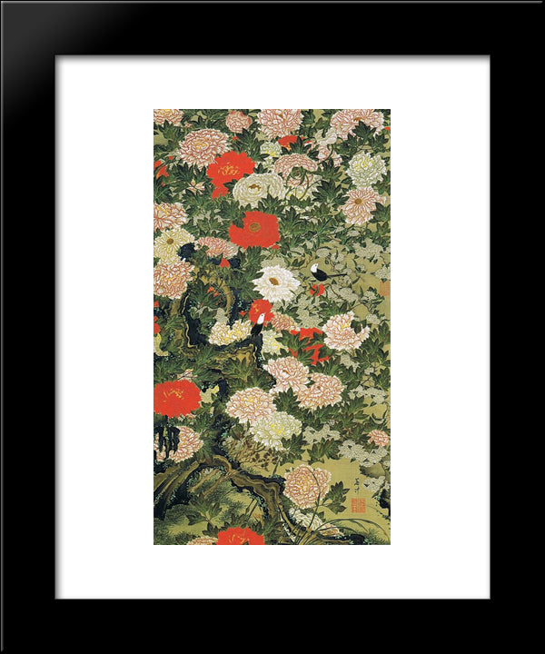 Botan Shoukinzu 20x24 Black Modern Wood Framed Art Print Poster by Jakuchu, Ito