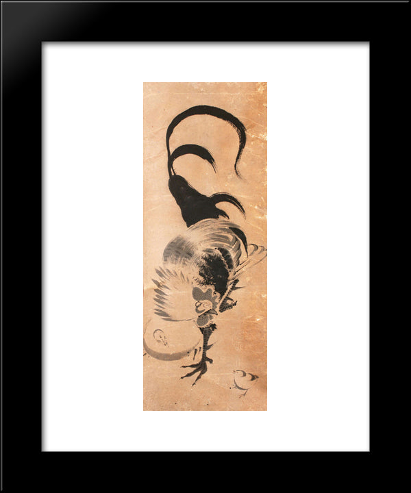 Chickens 20x24 Black Modern Wood Framed Art Print Poster by Jakuchu, Ito