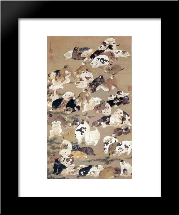 One Hundred Dogs 20x24 Black Modern Wood Framed Art Print Poster by Jakuchu, Ito