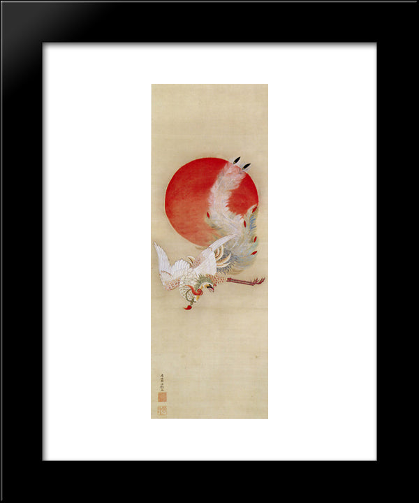 Phoenix And Sun 20x24 Black Modern Wood Framed Art Print Poster by Jakuchu, Ito