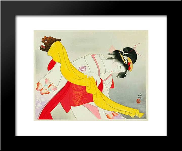 Kagamijishi Kabuki Dance 20x24 Black Modern Wood Framed Art Print Poster by Shinsui, Ito