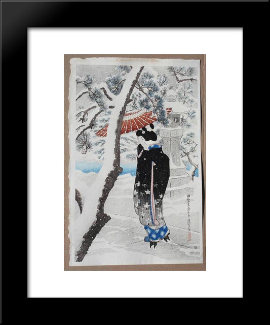 The Grounds Of A Shinto Shrine In Snow 20x24 Black Modern Wood Framed Art Print Poster by Shinsui, Ito