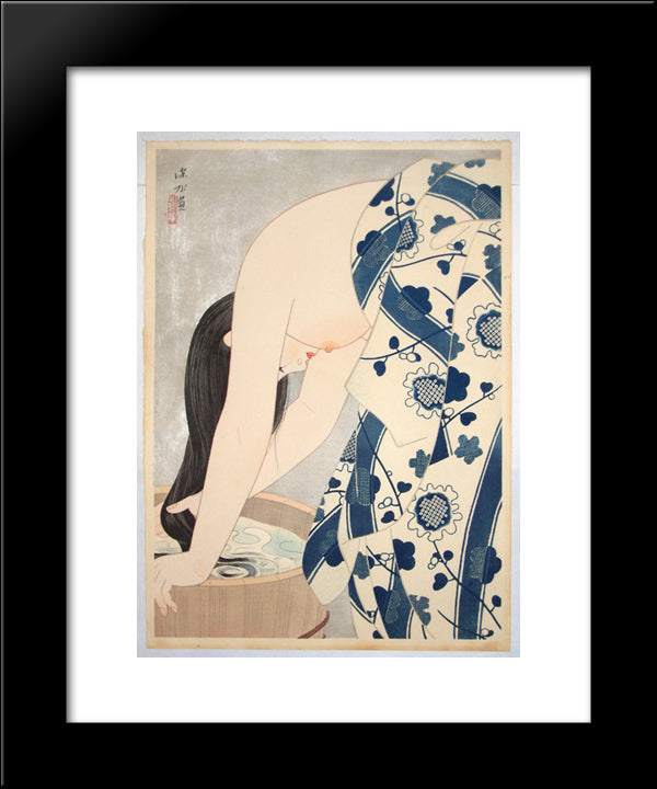Washing The Hair 20x24 Black Modern Wood Framed Art Print Poster by Shinsui, Ito