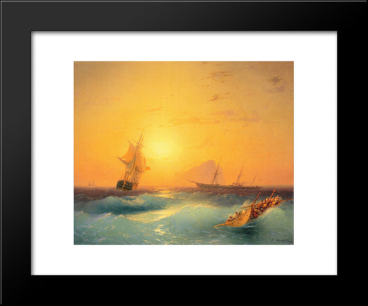 American Shipping Off The Rock Of Gibraltar 20x24 Black Modern Wood Framed Art Print Poster by Aivazovsky, Ivan