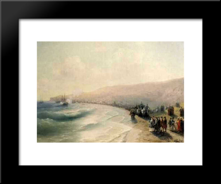 Arrival Catherine The Second To Pheodosiya 20x24 Black Modern Wood Framed Art Print Poster by Aivazovsky, Ivan