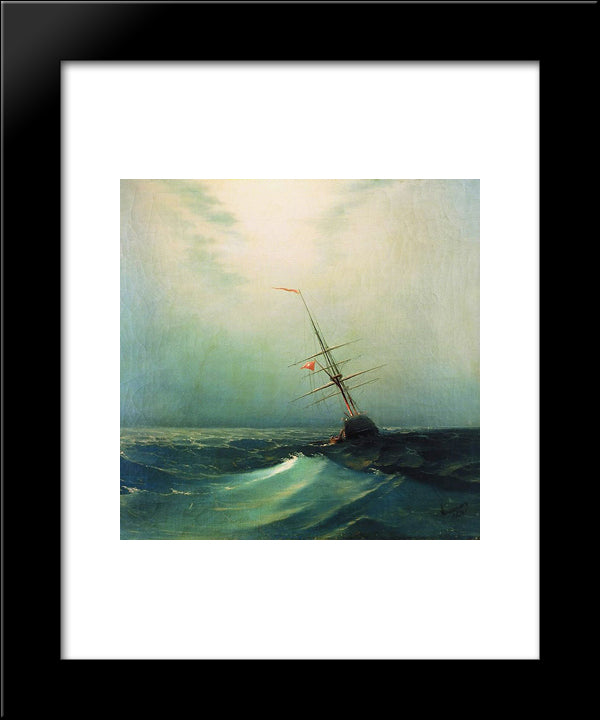 At Night. Blue Wave 20x24 Black Modern Wood Framed Art Print Poster by Aivazovsky, Ivan