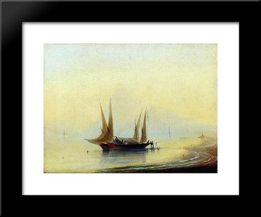 Barge In The Sea Shore 20x24 Black Modern Wood Framed Art Print Poster by Aivazovsky, Ivan