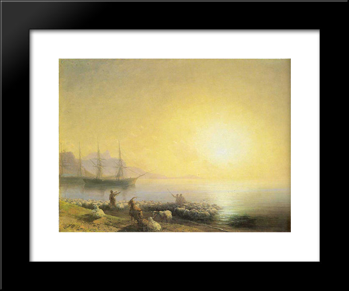 Bathing Of A Sheeps 20x24 Black Modern Wood Framed Art Print Poster by Aivazovsky, Ivan