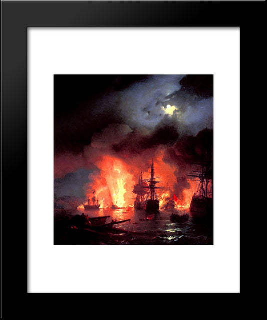 Battle Of Cesme At Night 20x24 Black Modern Wood Framed Art Print Poster by Aivazovsky, Ivan