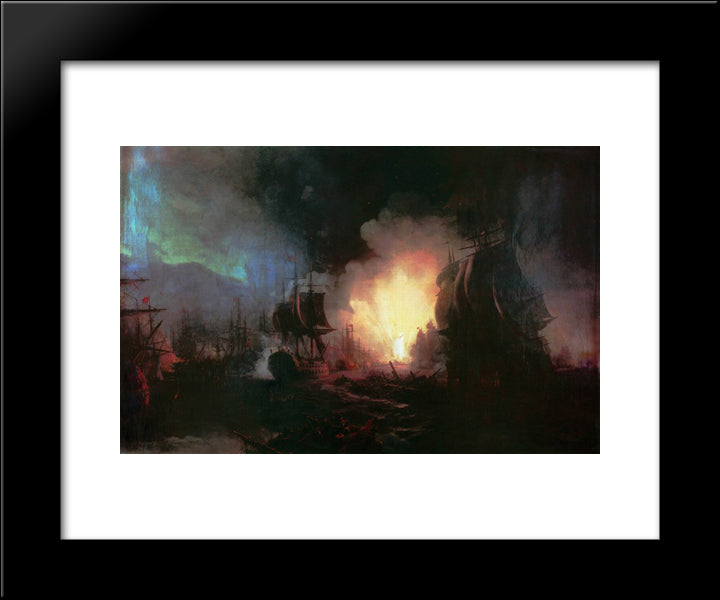 Battle Of Chesma 20x24 Black Modern Wood Framed Art Print Poster by Aivazovsky, Ivan