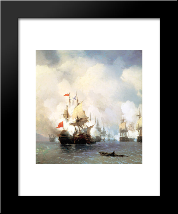 Battle Of Chios On 24 June, 1770 20x24 Black Modern Wood Framed Art Print Poster by Aivazovsky, Ivan