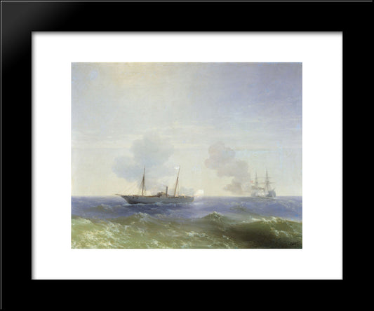 Battle Of Steamship Vesta And Turkish Ironclad 20x24 Black Modern Wood Framed Art Print Poster by Aivazovsky, Ivan