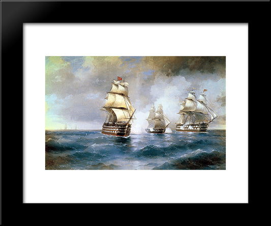 Brig Mercury Attacked By Two Turkish Ships 20x24 Black Modern Wood Framed Art Print Poster by Aivazovsky, Ivan