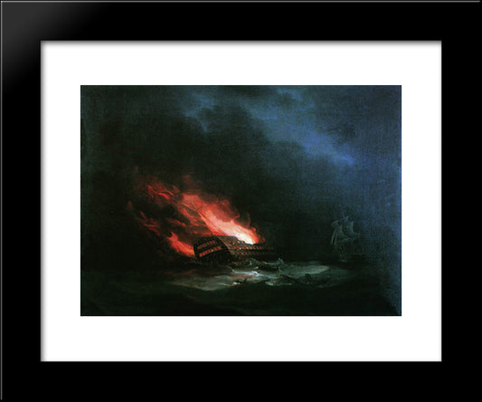 Burning Ship (The Episode Of The Russian-Turkish War) 20x24 Black Modern Wood Framed Art Print Poster by Aivazovsky, Ivan