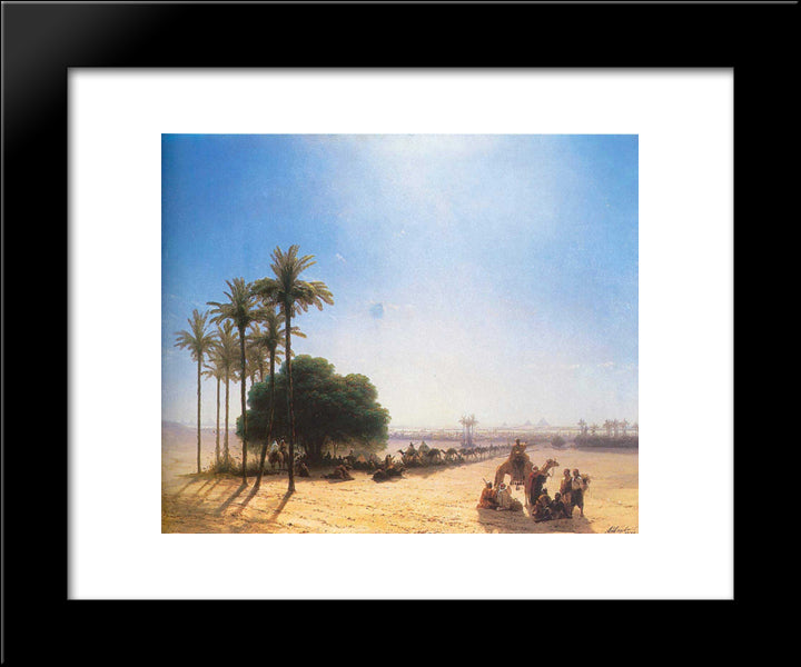 Caravan In The Oasis. Egypt 20x24 Black Modern Wood Framed Art Print Poster by Aivazovsky, Ivan