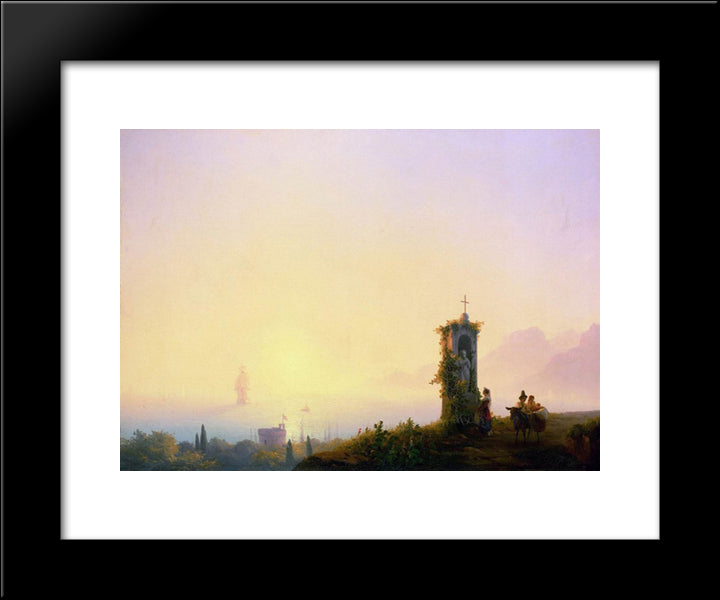 Chapel On Seashore 20x24 Black Modern Wood Framed Art Print Poster by Aivazovsky, Ivan