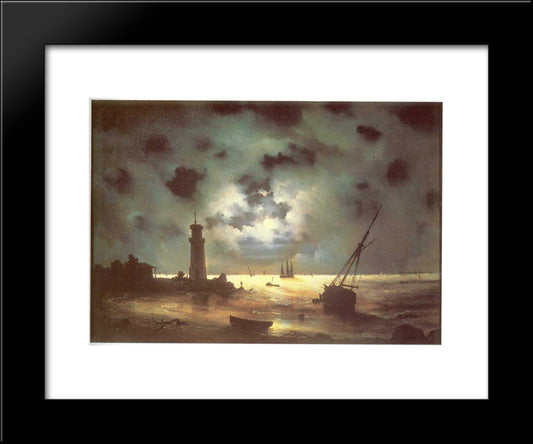 Coast Of Sea At Night 20x24 Black Modern Wood Framed Art Print Poster by Aivazovsky, Ivan