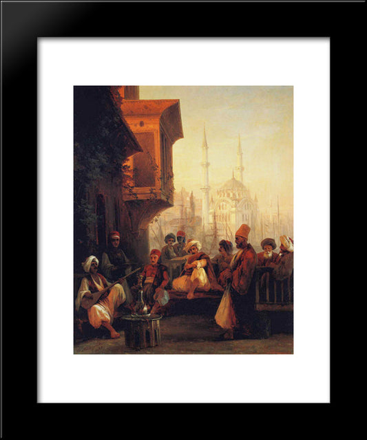 Coffee House By The Ortakoy Mosque In Constantinople 20x24 Black Modern Wood Framed Art Print Poster by Aivazovsky, Ivan