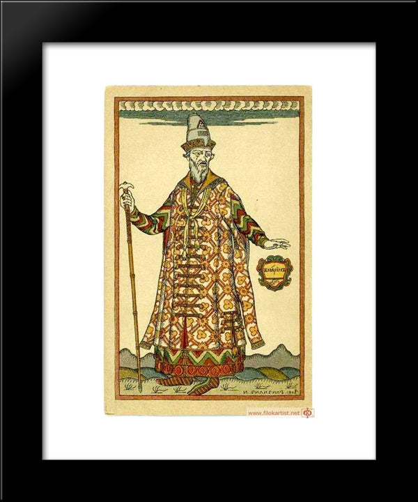 Boyar. Costume Design For The Opera Boris Godunov By Modest Mussorgsky 20x24 Black Modern Wood Framed Art Print Poster by Bilibin, Ivan