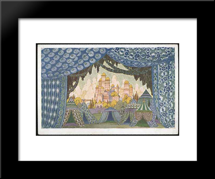 Castle Of Naina. Sketches Of Scenery For Mikhail Glinka'S Ruslan And Ludmilla. 20x24 Black Modern Wood Framed Art Print Poster by Bilibin, Ivan