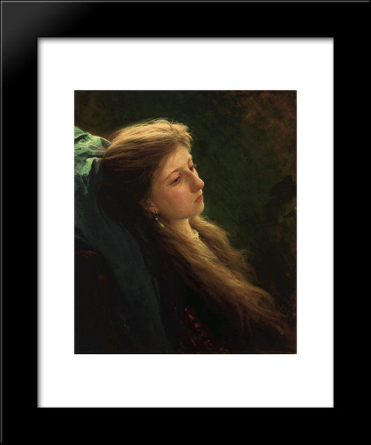 A Girl With Her Hair Unbraided 20x24 Black Modern Wood Framed Art Print Poster by Kramskoy, Ivan