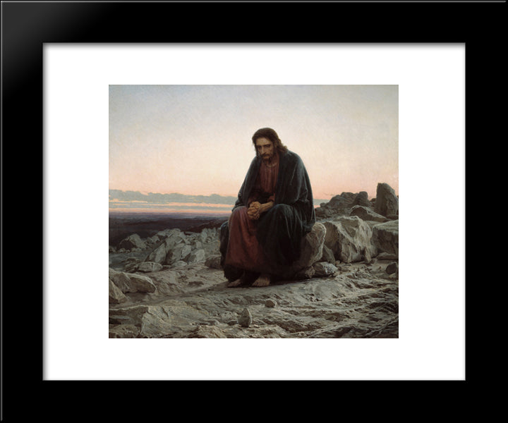 Christ In The Wilderness 20x24 Black Modern Wood Framed Art Print Poster by Kramskoy, Ivan