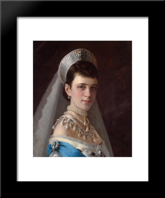 Portrait Of Empress Maria Fiodorovna In A Head Dress Decorated With Pearls 20x24 Black Modern Wood Framed Art Print Poster by Kramskoy, Ivan