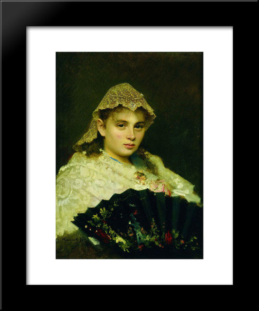 Portrait Of Olga Afanasiyevna Raftopulo 20x24 Black Modern Wood Framed Art Print Poster by Kramskoy, Ivan