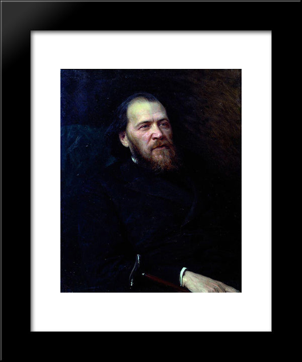 Portrait Of The Poet Yakov Polonsky 20x24 Black Modern Wood Framed Art Print Poster by Kramskoy, Ivan